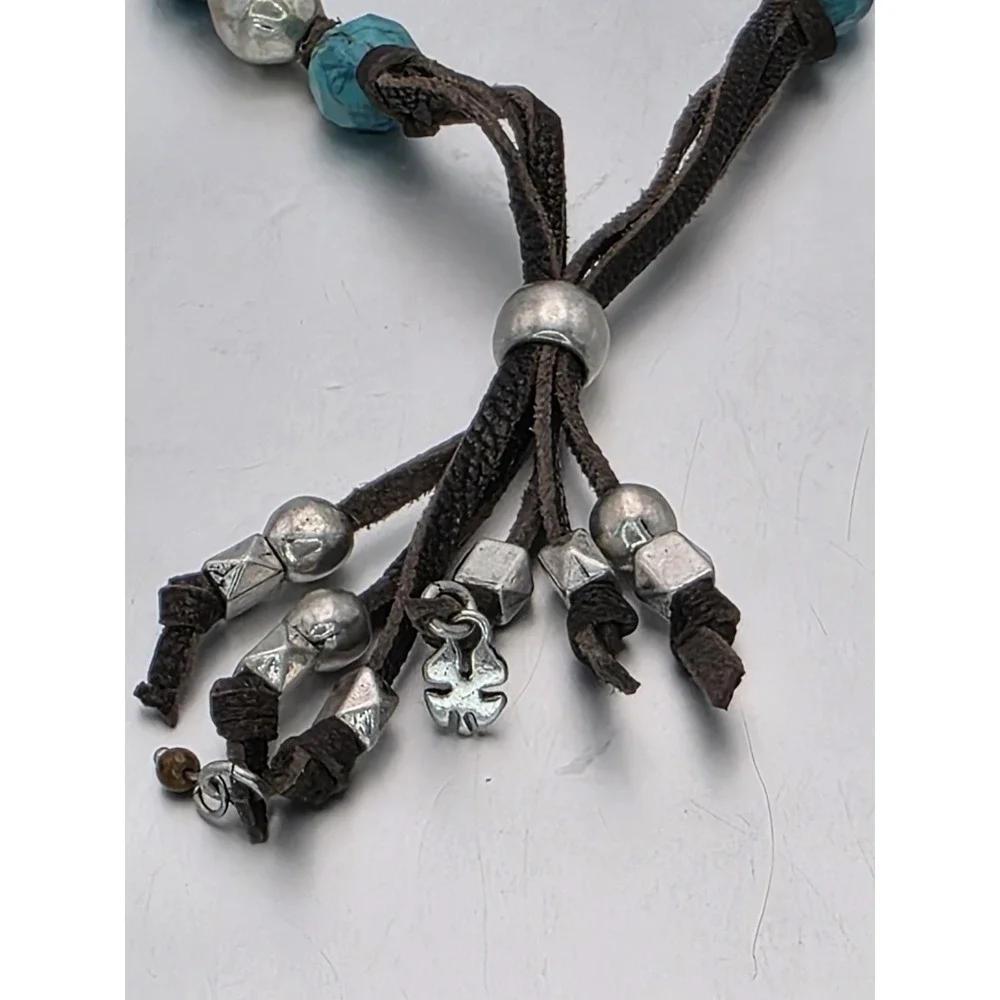 New LUCKY BRAND Bolero Bracelet or‎ Anklet Turquoise Silver Tone Suede Cord 11
